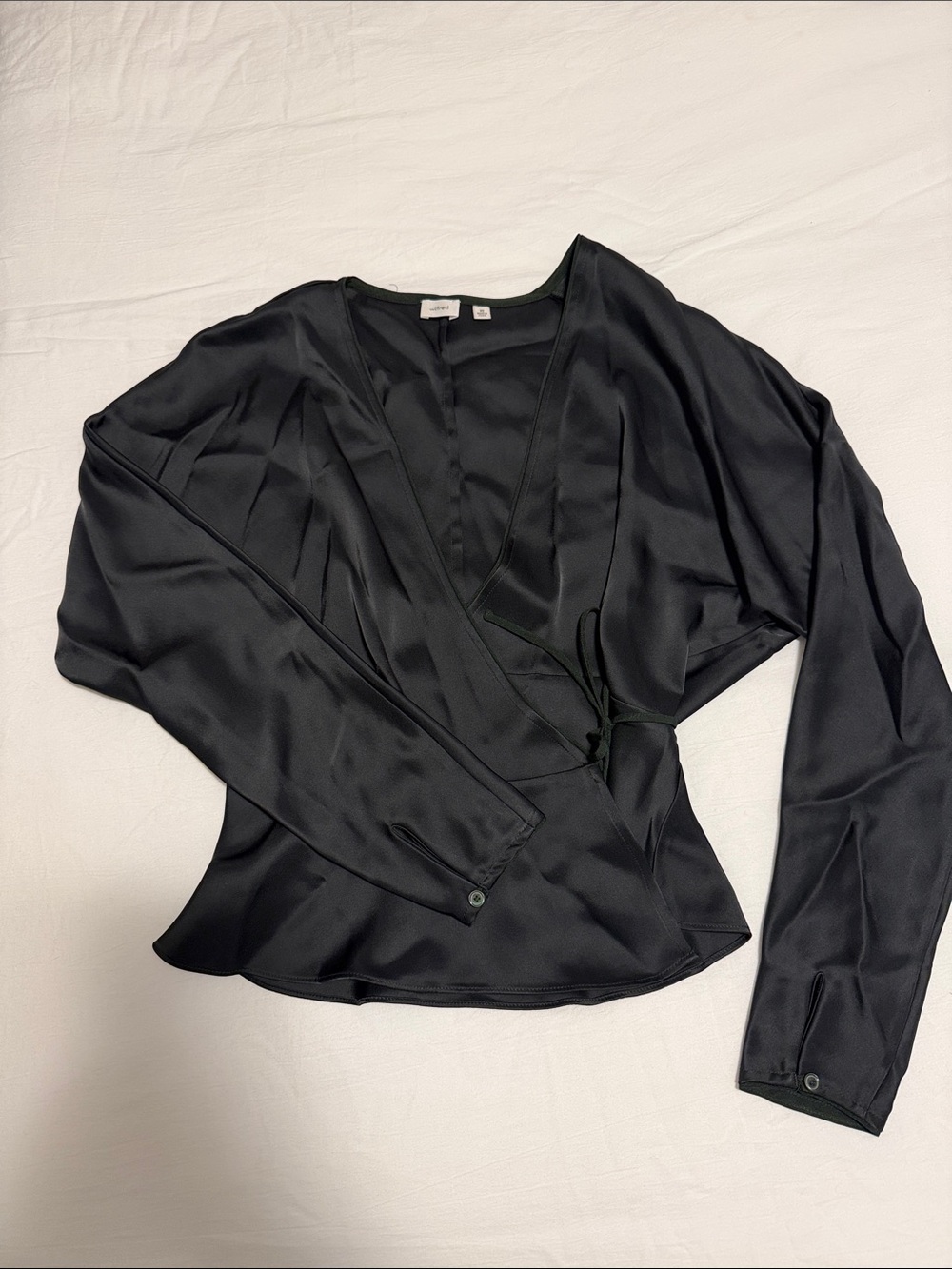 Aritzia Black Satin Wrap Blouse